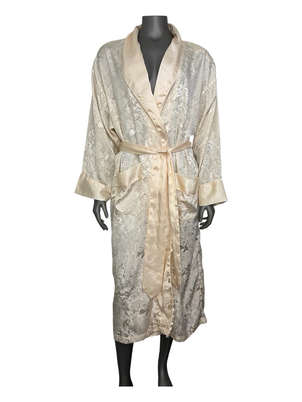 Victoria's Secret Robe Women’s M/L Cream Satin-Trim Jacquard Sash Vintage Bridal